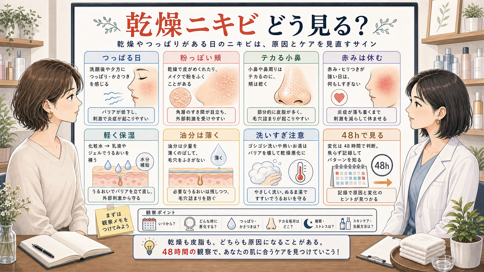 乾燥ニキビの見分け方と保湿の戻し方の判断マップ