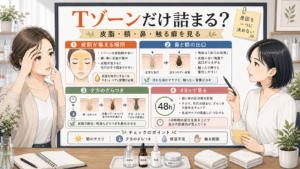 Tゾーンの毛穴詰まりを皮脂・乾き・触る癖で見分けるアイキャッチ