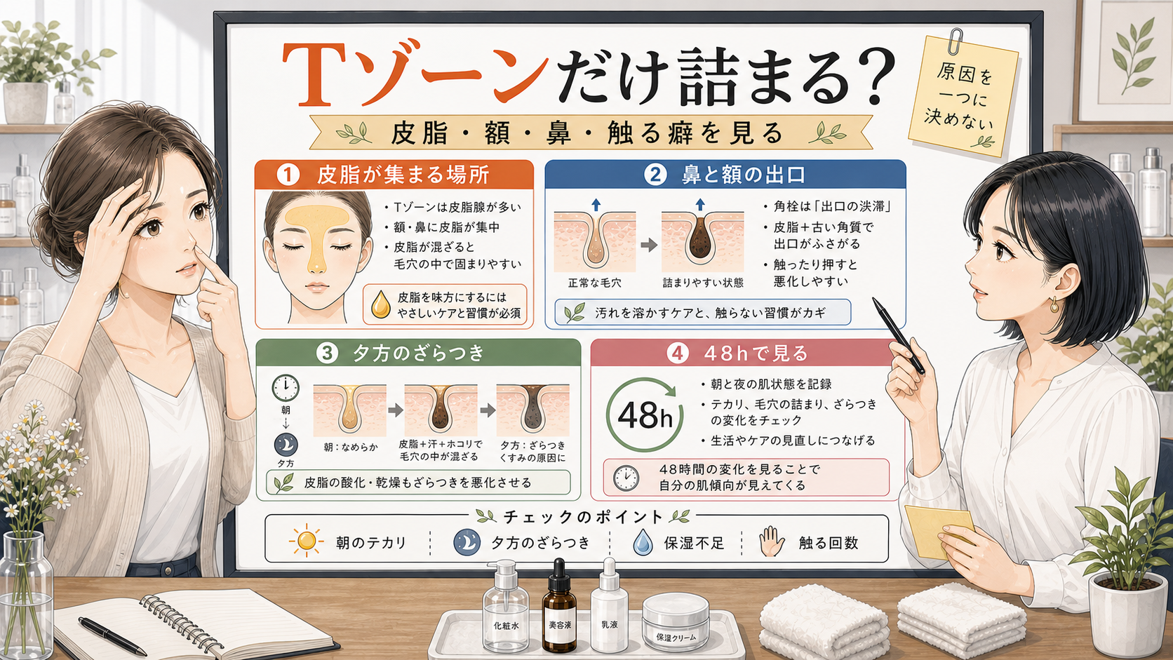 Tゾーンの毛穴詰まりを皮脂・乾き・触る癖で見分けるアイキャッチ