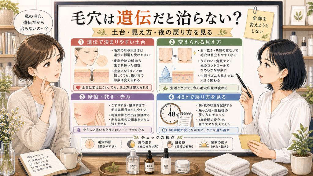 毛穴は遺伝だと治らないのかを土台と見え方で整理するアイキャッチ