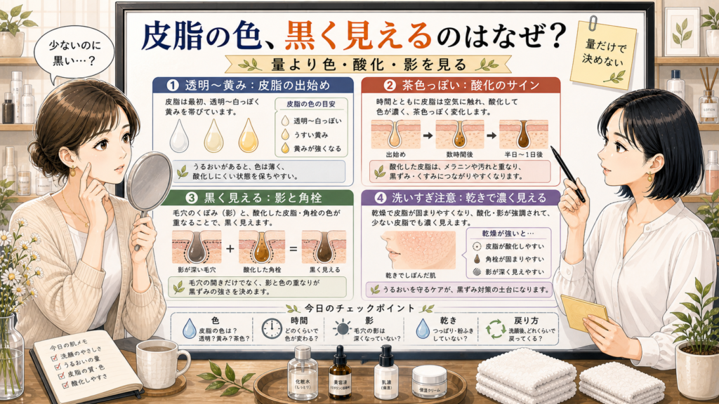 皮脂の色が黒く見える理由を酸化と影で整理するアイキャッチ