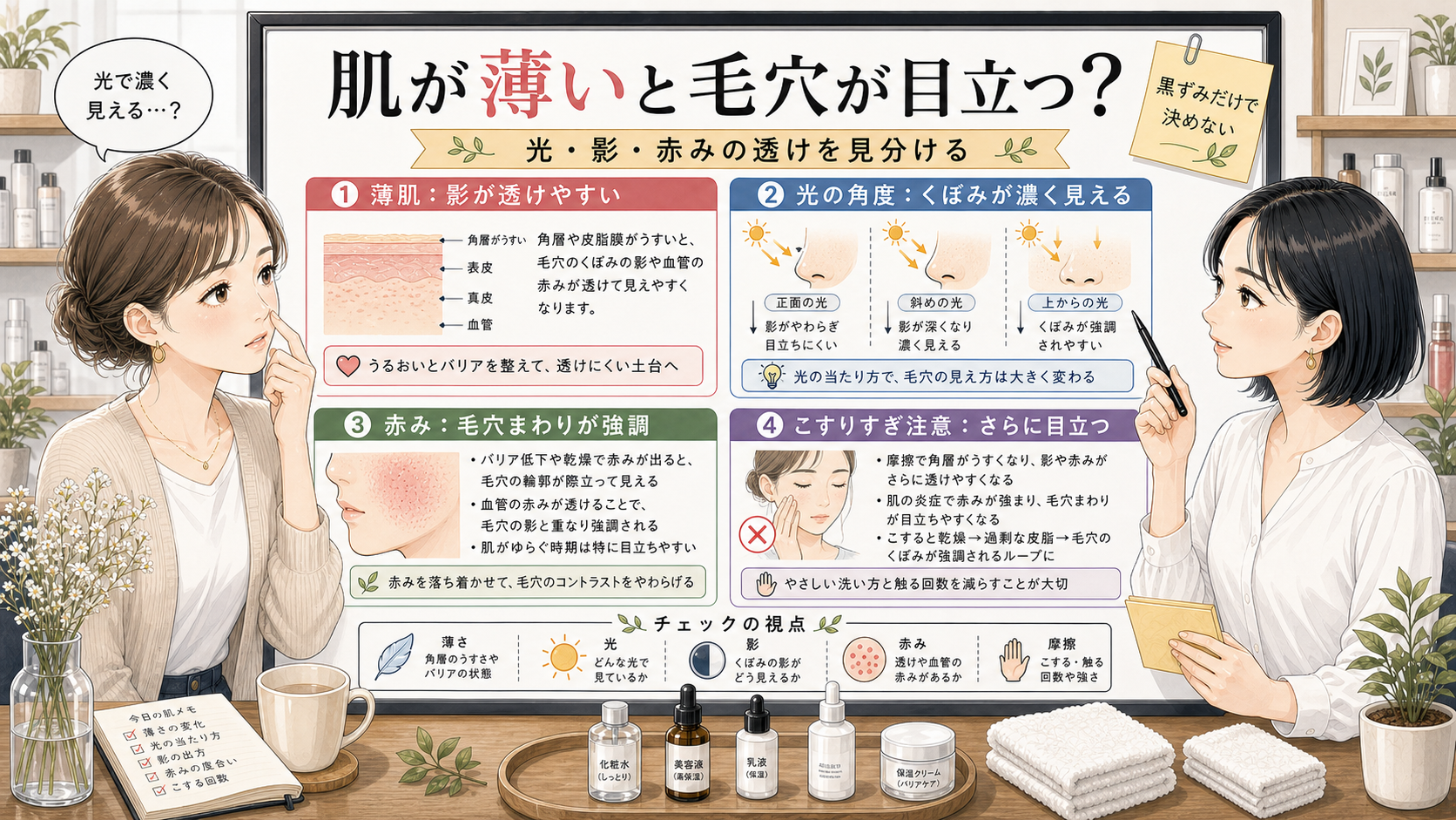 肌が薄いと毛穴が目立つ理由を光と影で整理するアイキャッチ