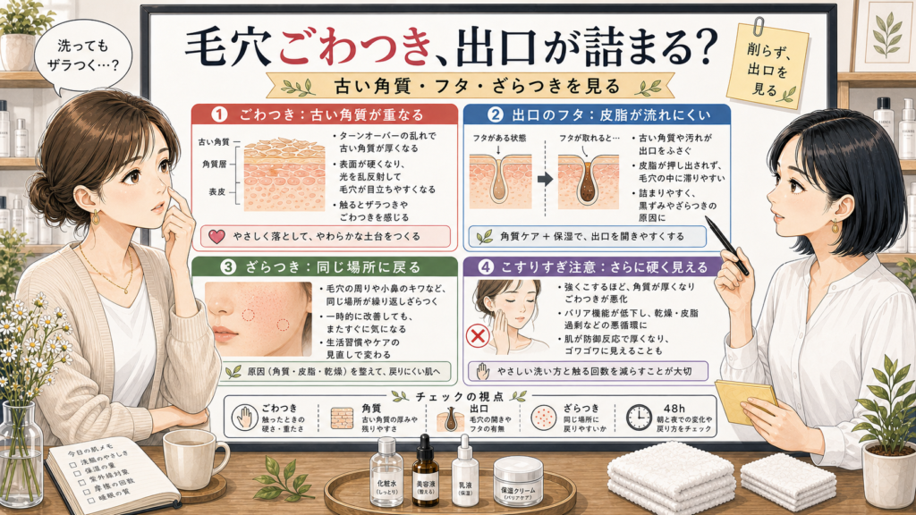 毛穴ごわつきと古い角質のフタを整理するアイキャッチ