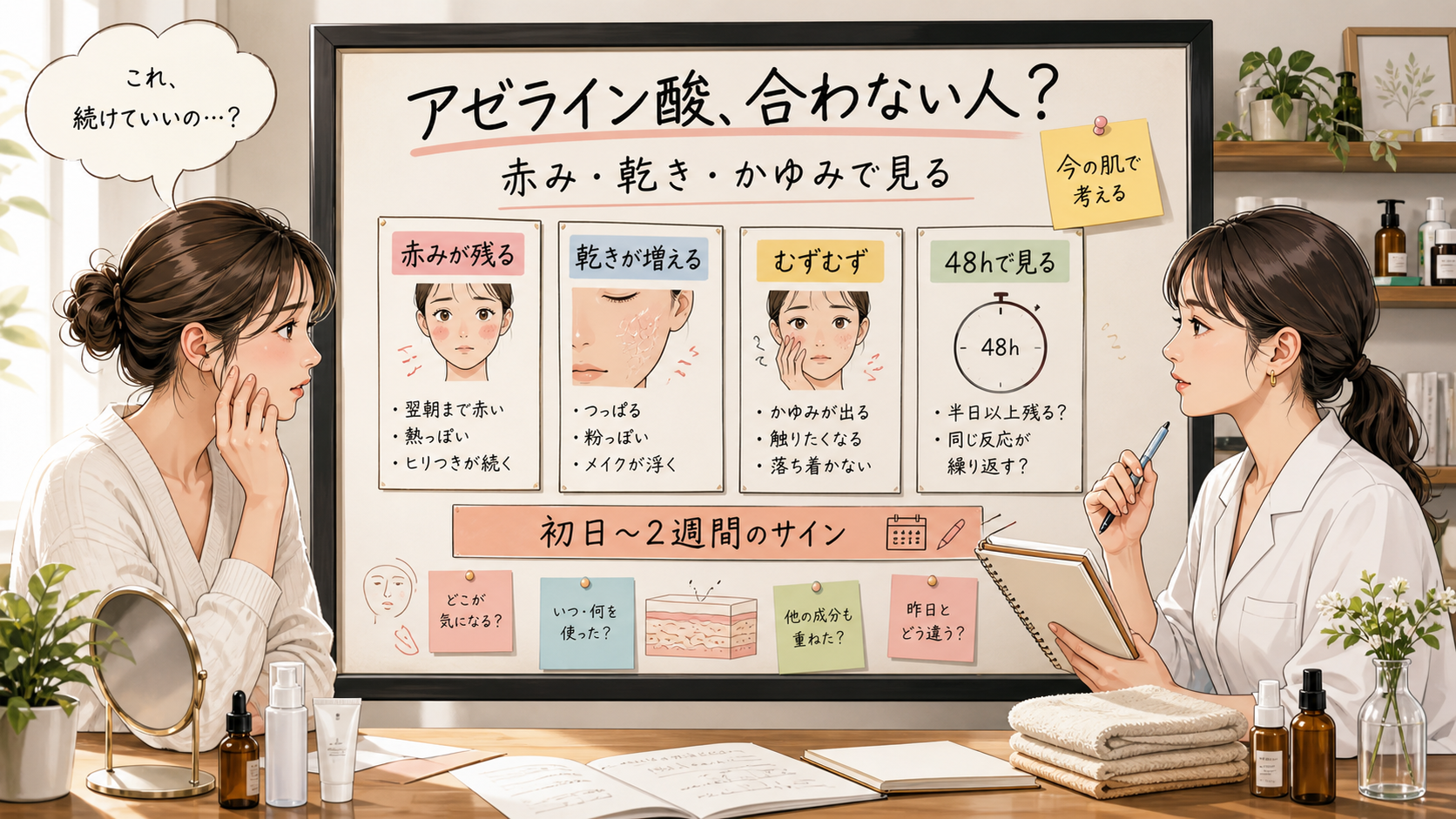 アゼライン酸が合わない人かを赤み・乾き・かゆみで整理する美容相談ボード