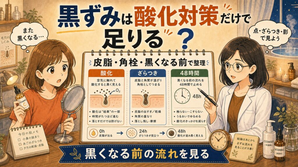 毛穴黒ずみを酸化対策だけでなく皮脂・角栓・黒くなる前の流れで整理するChocobraアイキャッチ