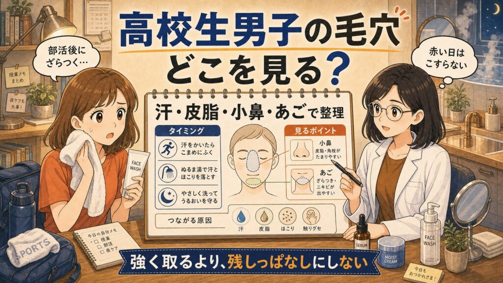高校生男子の毛穴を汗・皮脂・小鼻・あごで整理するChocobraアイキャッチ