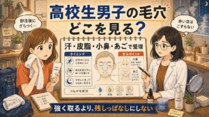 高校生男子の毛穴を汗・皮脂・小鼻・あごで整理するChocobraアイキャッチ