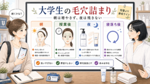 大学生の毛穴詰まりを朝夜の予防ケアで整理する美容相談ボード