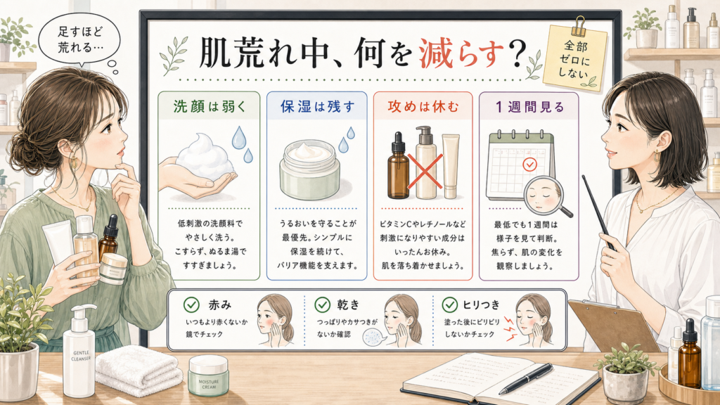 肌荒れ中に肌断食で洗顔や保湿や攻めるケアを見直す美容メディア挿絵