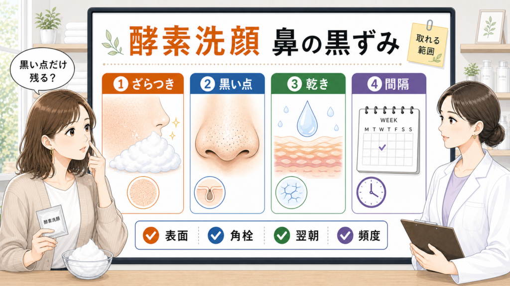酵素洗顔と鼻の黒ずみの関係をざらつき・黒い点・乾き・頻度で整理する解説