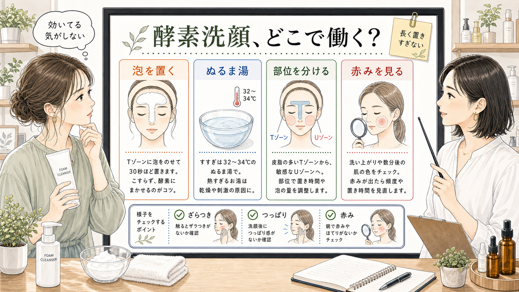 皮脂分解酵素洗顔で泡やぬるま湯や部位や赤みを比較する美容メディア挿絵