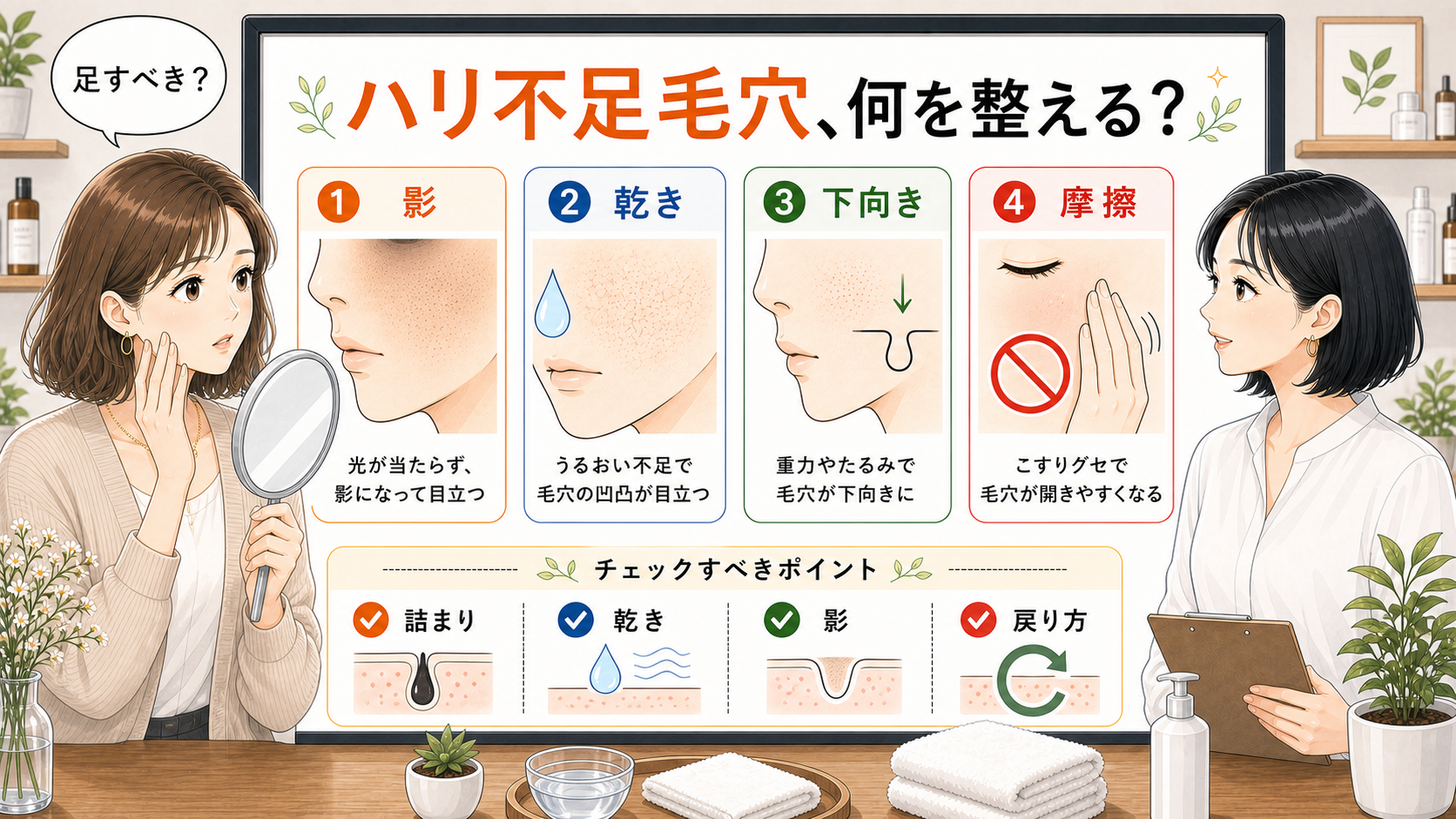 ハリ不足毛穴を影乾き下向き摩擦で整理する相談ボードのアイキャッチ