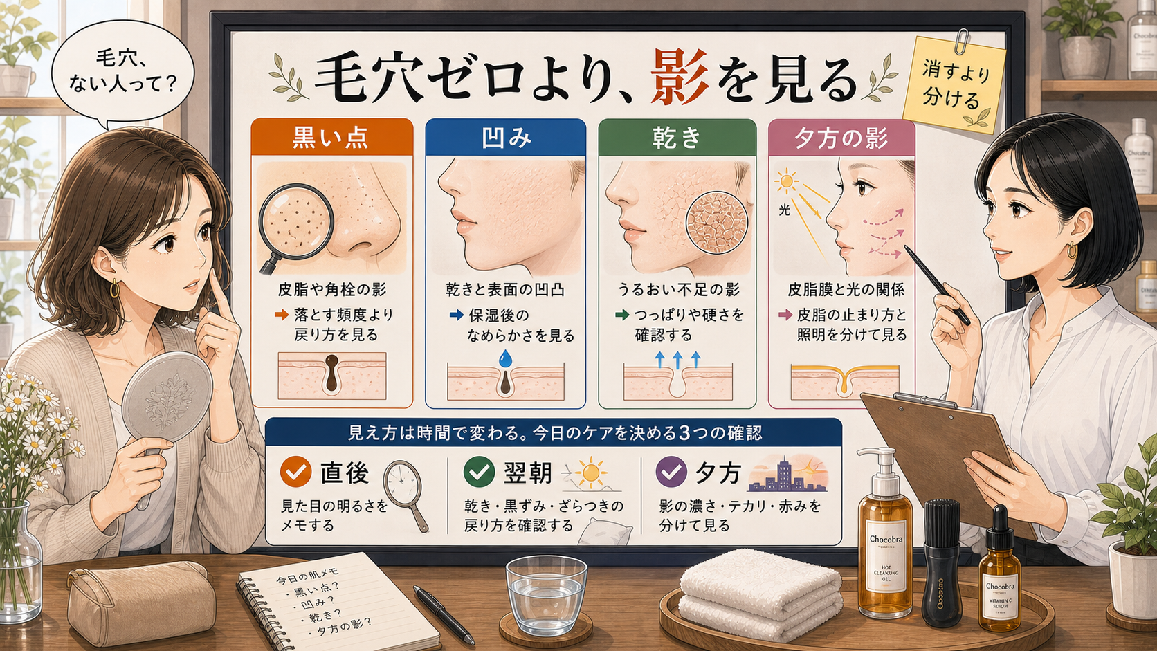 毛穴がない人に見える理由を黒い点・凹み・乾き・夕方の影で整理するアイキャッチ