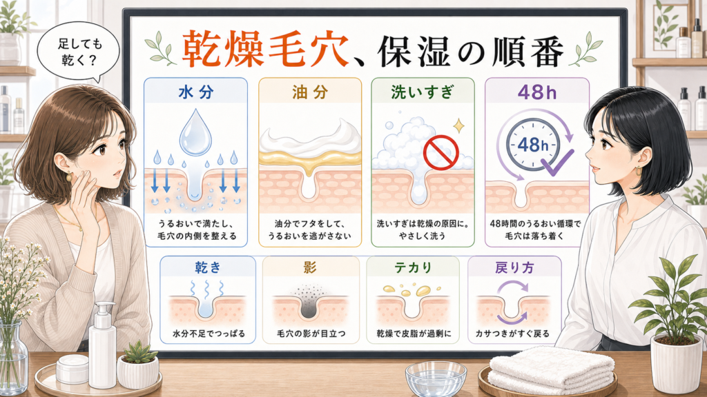 乾燥毛穴を水分油分洗いすぎ戻り方で整理する相談ボードのアイキャッチ