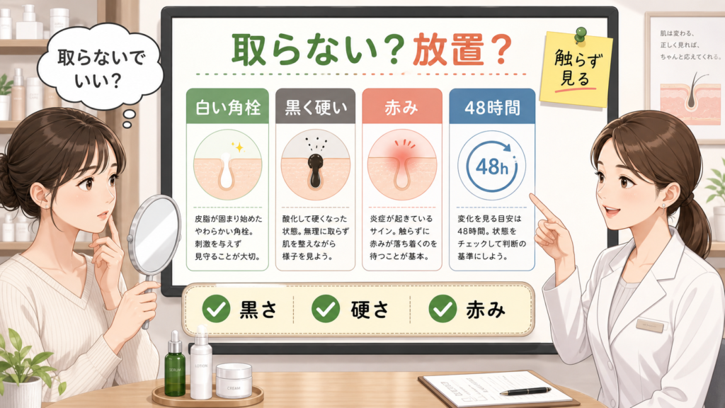 角栓を取らない選択と放置の違いを黒さ・硬さ・赤み・48時間で整理するアイキャッチ