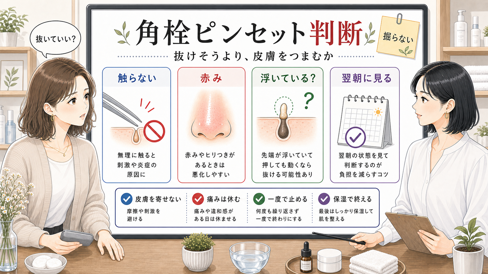 ピンセットで角栓を抜く前に触る条件を整理する美容相談ボード