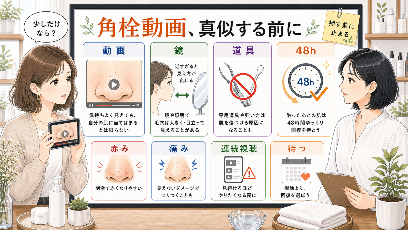 角栓動画を見たあと動画鏡道具48時間で真似する前に止まる判断を整理する相談ボードのアイキャッチ