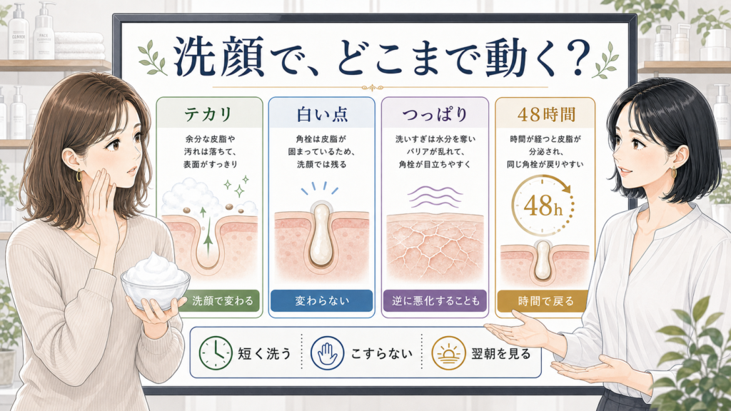 洗顔で角栓が減らない理由をテカリや白い点で見分ける美容相談ボード