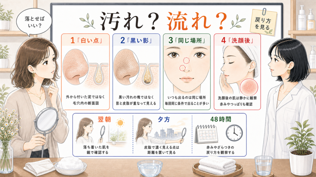 角栓を汚れではなく白い点と黒い影と戻り方で見直す美容メディア挿絵
