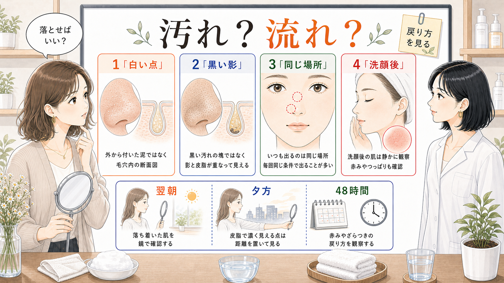 角栓を汚れではなく白い点と黒い影と戻り方で見直す美容メディア挿絵