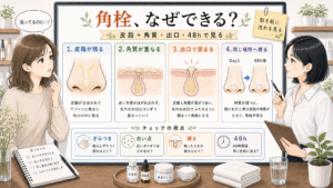 鼻の角栓ができる理由を皮脂と角質と48時間の戻り方で見分ける解説ボード