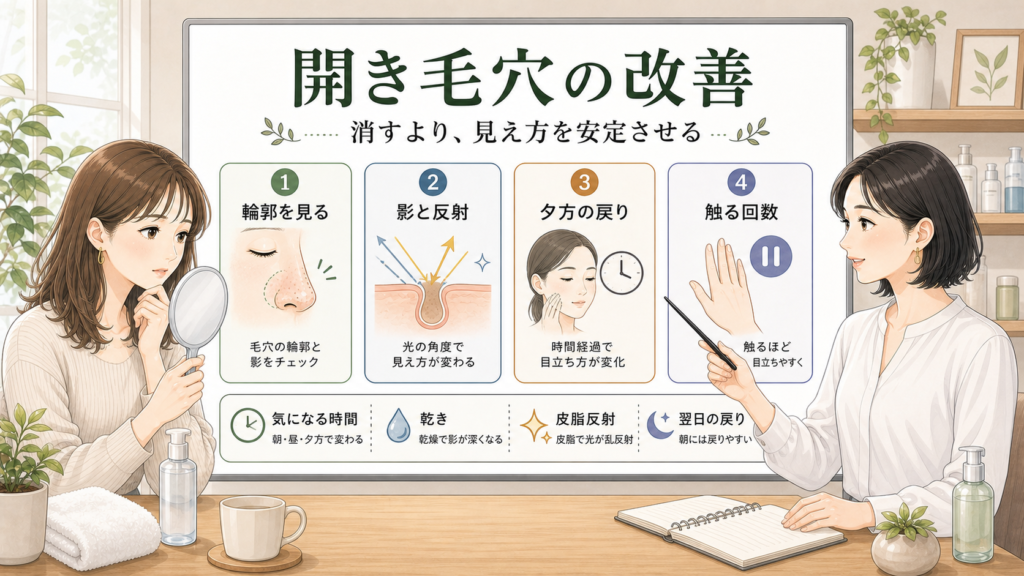 開き毛穴の改善を消すより輪郭や影や夕方の戻りで判断するアイキャッチ