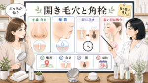 毛穴の開きと角栓が同時に目立つ時の小鼻の白さ、頬の影、戻る黒さを整理した相談ボード