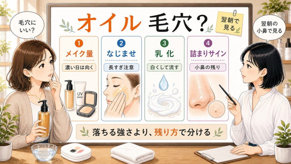 オイルクレンジングが毛穴に向く条件と詰まりやすい条件を整理するアイキャッチ