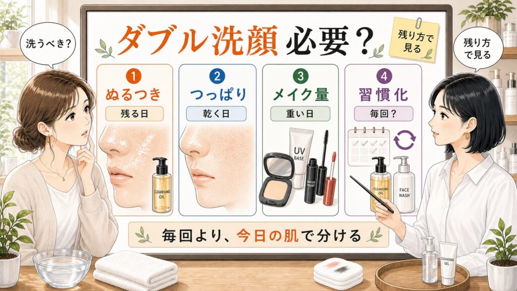 ダブル洗顔が必要かをクレンジング後の残り方で整理するアイキャッチ