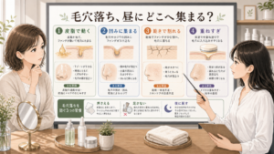 昼に毛穴落ちする原因を皮脂や凹みや乾燥で整理した美容相談ボード