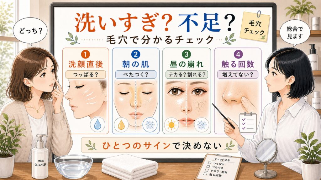 洗いすぎか洗えていないかを毛穴のサインで整理するアイキャッチ