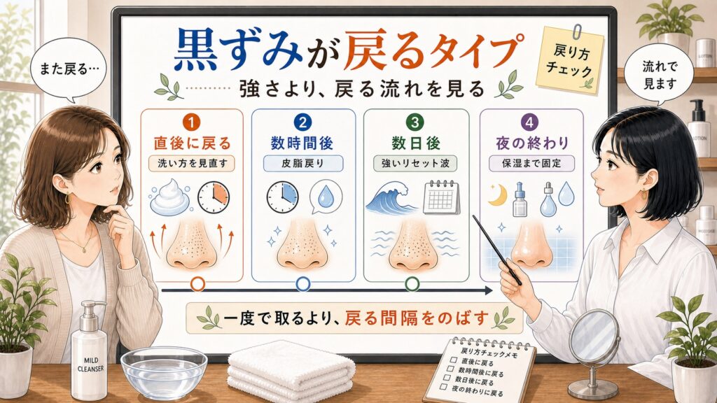 黒ずみが戻るタイミングで洗顔タイプを整理するアイキャッチ