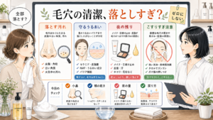 毛穴の皮脂汚れを落とす汚れ・守るうるおい・夜の残り・こすりすぎ注意で整理する美容相談ボード
