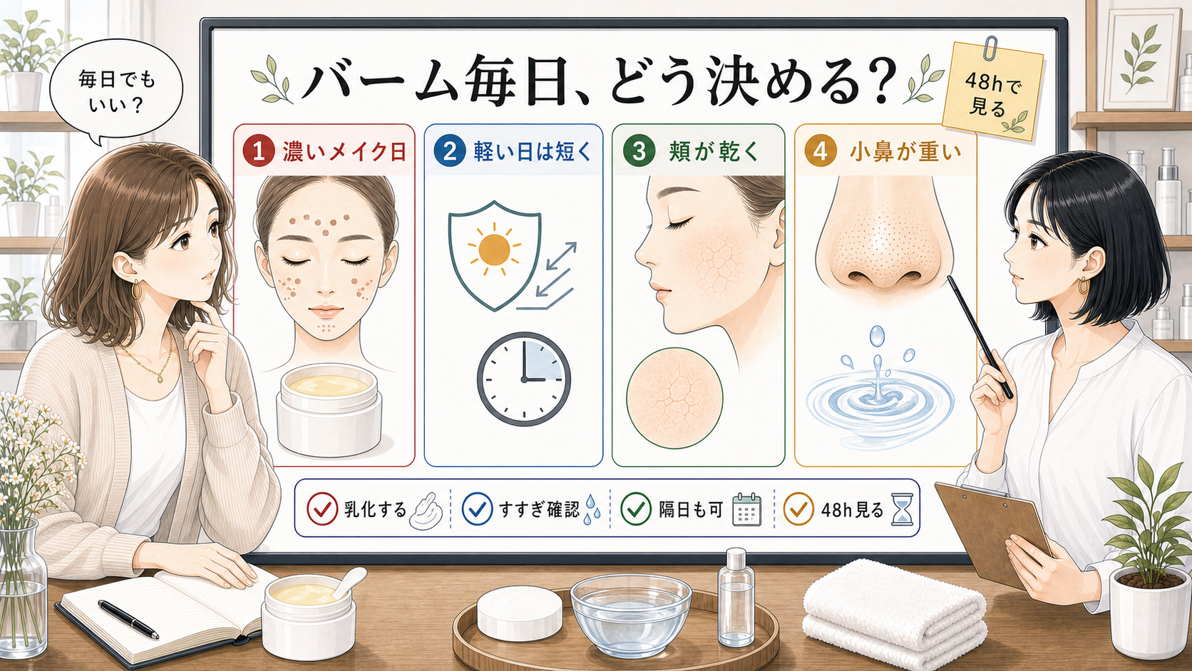 クレンジングバームを毎日使うかを説明する比較ボード