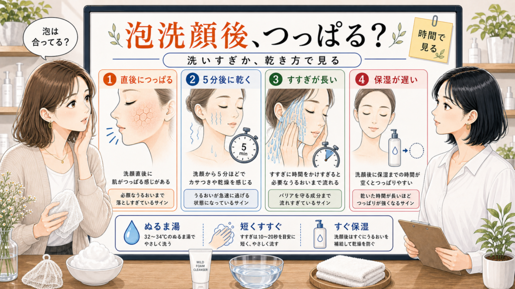 泡洗顔後のつっぱりを見直すためのアイキャッチ