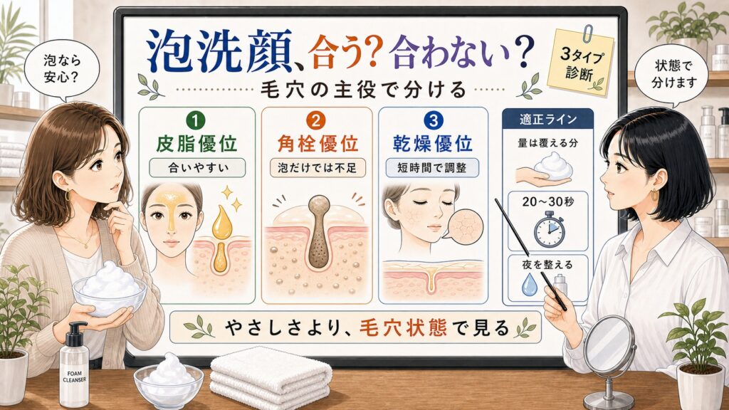 泡洗顔が合うか合わないかを毛穴状態で整理するアイキャッチ