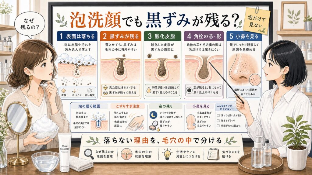 泡洗顔後も黒ずみが残る理由を毛穴内部で整理する相談ボード