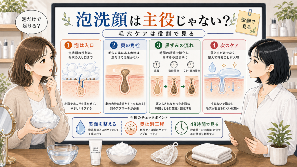 泡洗顔と毛穴ケアの役割を見直すためのアイキャッチ