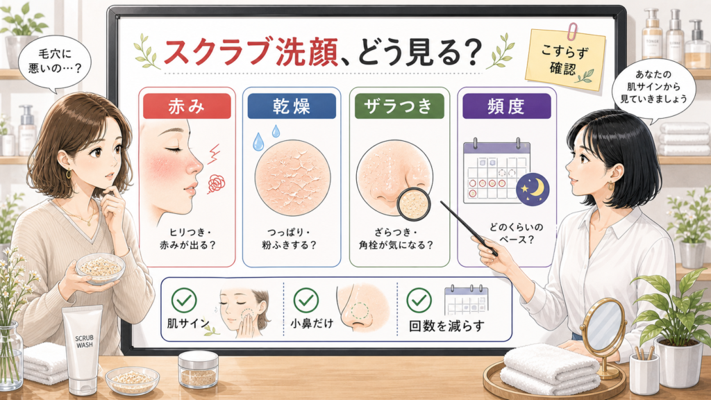 スクラブ洗顔を使う前に赤み・乾燥・ザラつき・頻度を確認する相談ボード