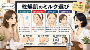 乾燥肌向けクレンジングミルクをつっぱり・落ち残り・小鼻残りで選ぶ図解