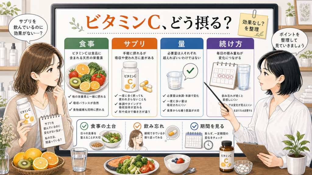 ビタミンCを食事・サプリ・量・続け方で確認する相談ボード
