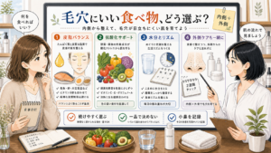 毛穴にいい食べ物を皮脂バランス・抗酸化サポート・水分とリズム・外側ケアで整理する相談ボード