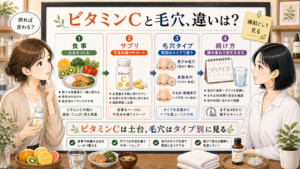 ビタミンCと毛穴の関係を食事・サプリ・毛穴タイプ・続け方で整理するアイキャッチ