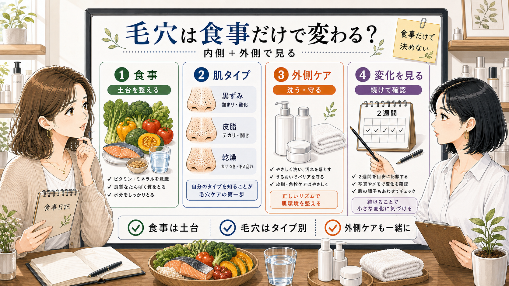 毛穴は食事だけでは変わらない理由を内側と外側のケアで整理する相談ボード