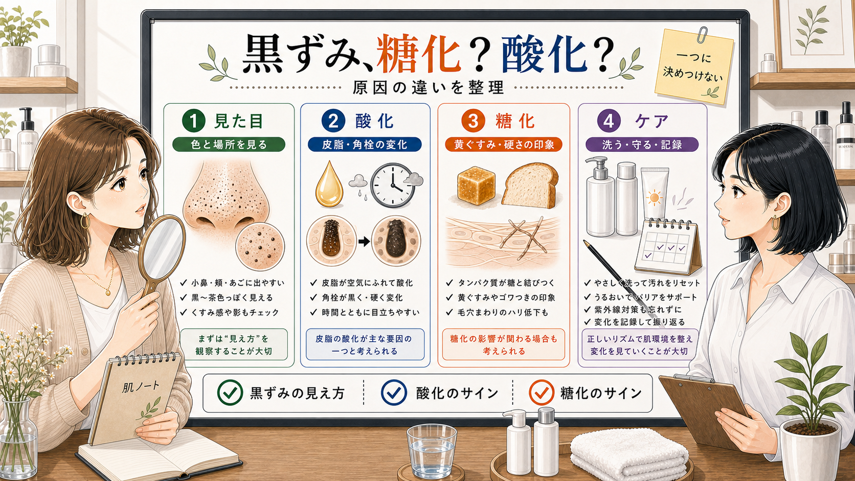 毛穴の黒ずみを糖化と酸化の違いから整理する相談ボード