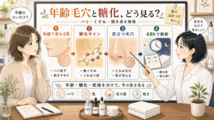 年齢と糖化で毛穴が目立つ理由を千冬が相談ボードで整理するチョコブラのアイキャッチ