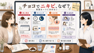 チョコレートとニキビの関係を右手が文字に被らない相談ボードで整理
