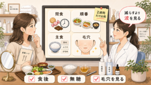 糖質制限とニキビの関係を間食・順番・主食・毛穴で分けて相談する美容アイキャッチ