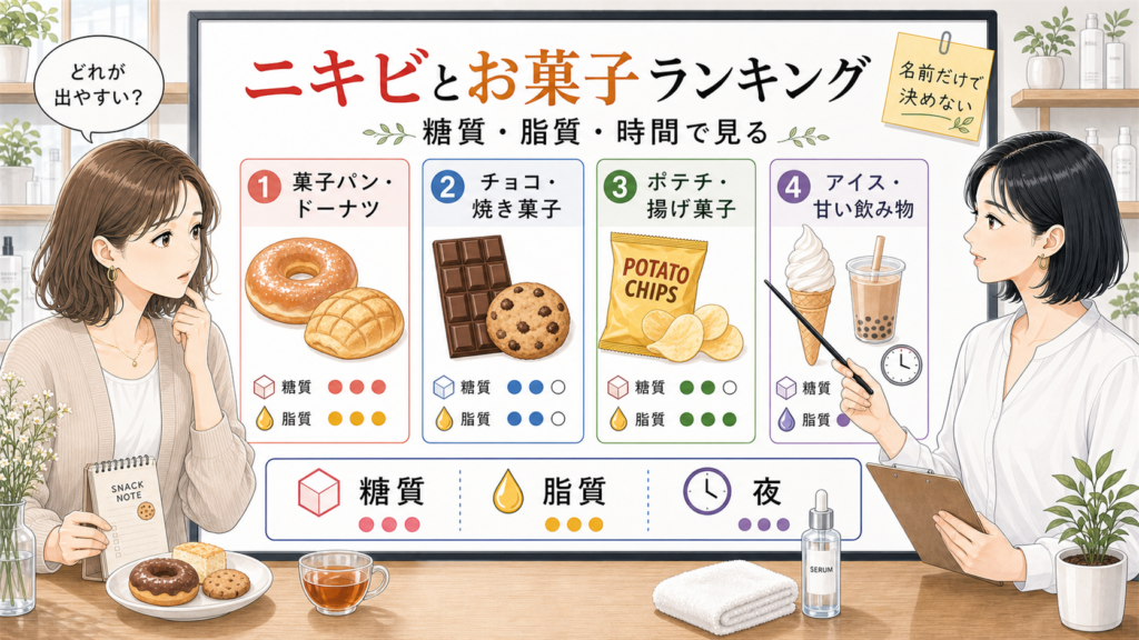 ニキビができやすいお菓子ランキングの判断マップ