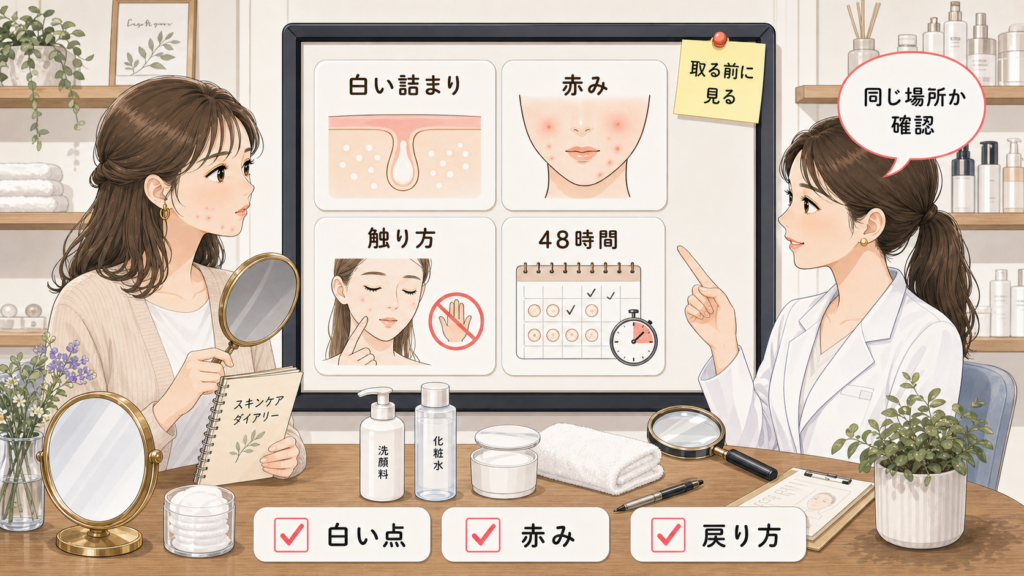毛穴詰まりとニキビの関係を白い詰まり・赤み・触り方・48時間で相談する美容アイキャッチ